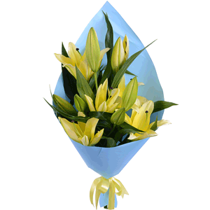 Arrangement of 3 yellow lilies with delivery Ryazan
