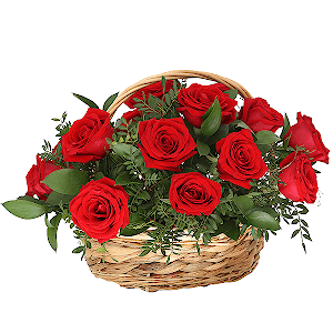 Red rose 50 cm - 21, Ruscus, Pistachio, Oasis, Medium Basket