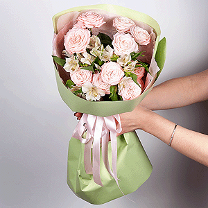 Peony sprayrose - 4, Alstromeria white, soft pink - 5, Wrapping Paper