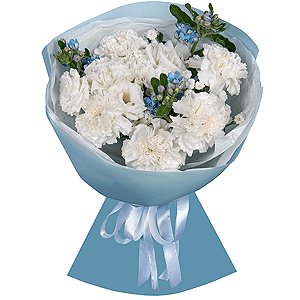 Carnation white, cream - 15, lisianthus - 2, Baltica White Spray Chrysanthemum - 2, Oksipetalum, Wrapping Paper