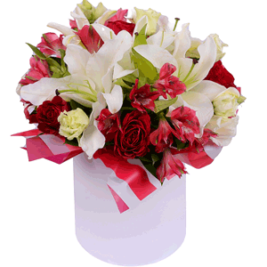 White lilies in a hatbox with delivery Ryazan