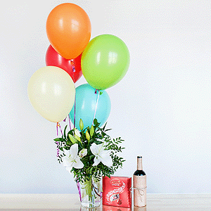 Gift set "Lilies, balloons, sweets and non-alcoholic wine" with delivery Ryazan