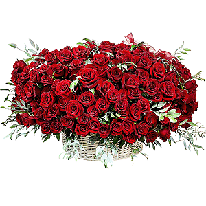 Red rose 50 cm - 651, Huge basket, Oasis, Ruscus italian, Ribbon
