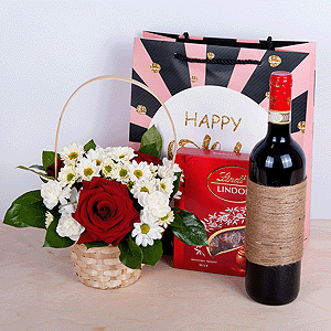 Gift set "Flower basket, sweets and non-alcoholic wine" with delivery Ryazan