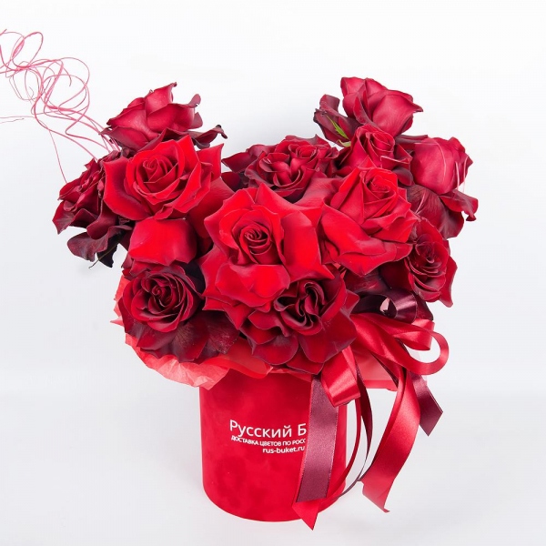 Rose Red 50 cm Ecuador - 23, Round flower box small , Oasis, Wrapping Paper, Ribbon, Dried flowers in assortment