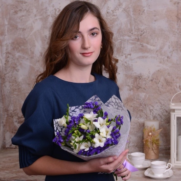 Фрезия - 9, Статица синяя, Фетр, Лента