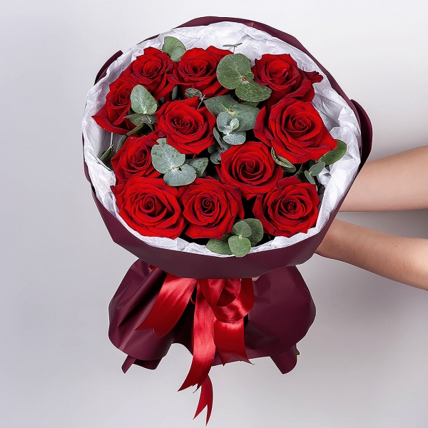 Rose Red 50 cm Ecuador - 15, Eucalyptus, Wrapping Paper
