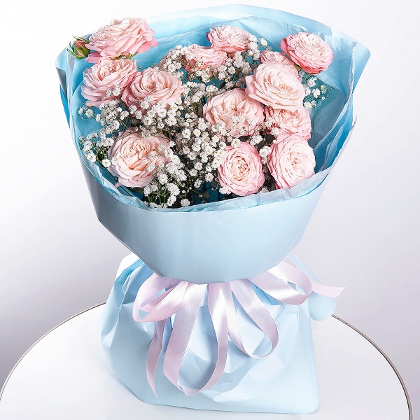 Peony sprayrose - 3, Gypsophila - 3, Wrapping Paper