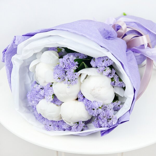 Peony white - 11, Blue Statice, Wrapping Paper