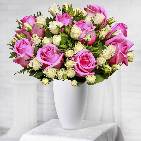 Pink rose 50 cm - 15, Spray rose: white, cream, light pink 50 cm - 15, Pistachio, Felt, Ribbon