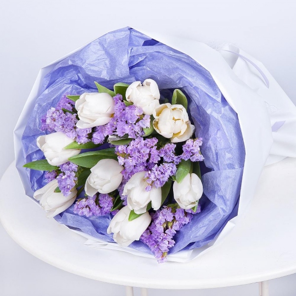 Tulip white - 13, Blue Statice, Wrapping Paper