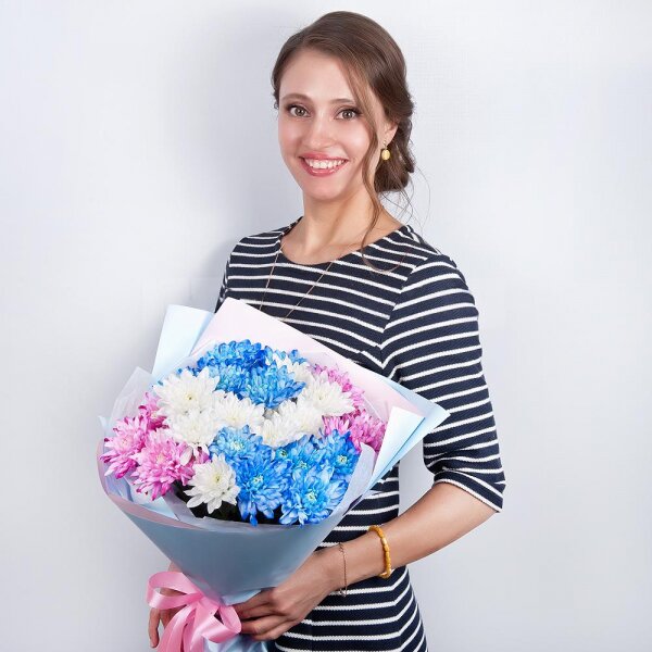 Chrysanthemum spray Baltica painted blue - 9, Wrapping Paper
