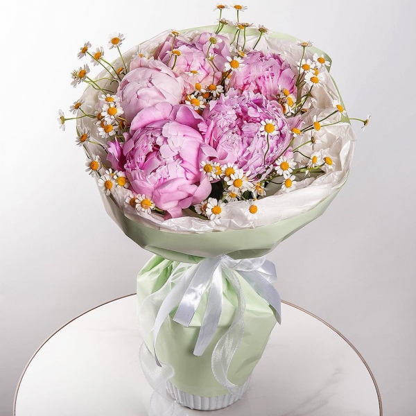 Peony pink - 7, Chamomile - 5, Wrapping Paper