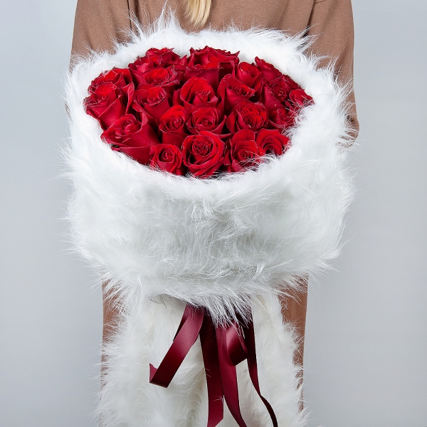 Red rose 70 cm Ecuador - 41, Faux Fur, Ribbon