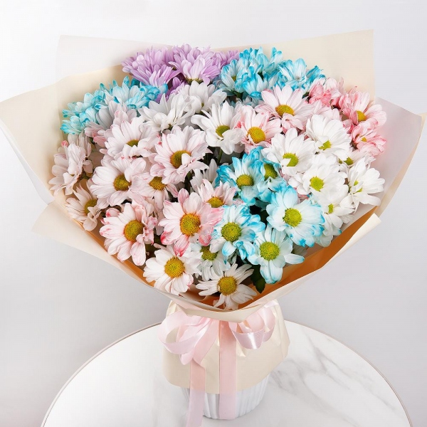 Chrysanthemum spray Bacardi dyed blue - 5, Bacardi Pink Spray Chrysanthemum - 5, Bacardi White Spray Chrysanthemum - 5, Wrapping Paper