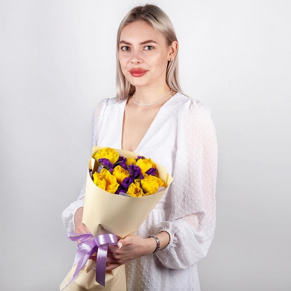 Yellow tulip - 9, Blue Statice, Wrapping Paper