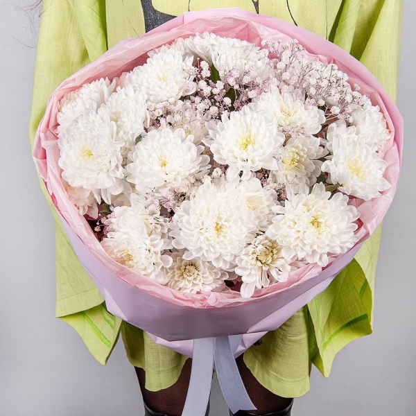 Baltica White Spray Chrysanthemum - 5, Gypsophila - 3, Wrapping Paper